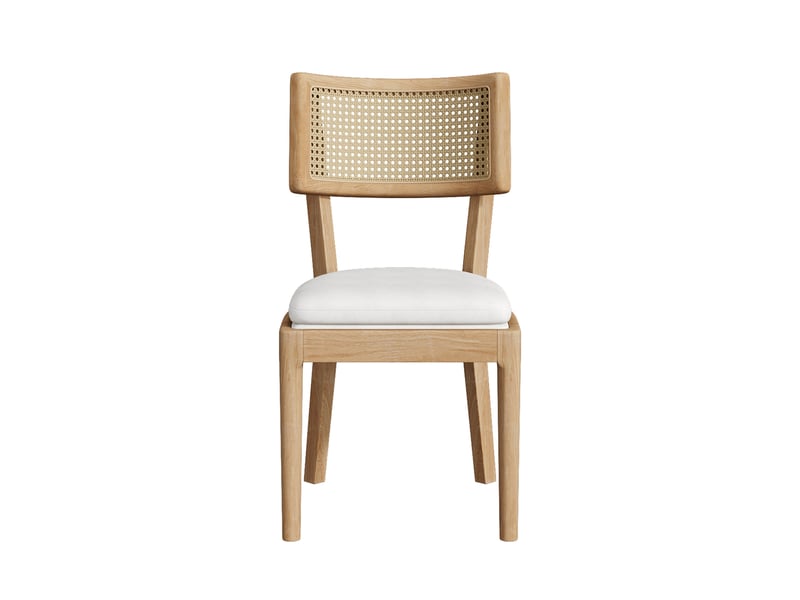  Lot de 2 chaises de salle à manger en bois massif, dossier en rotin et assise en lin, coloris naturel, pour séjour  - Conforama A