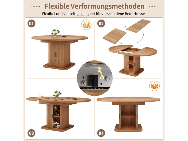 Table à manger extensible,110x110x75 cm,avec rangement,mdf,aspect noyer - Conforama D