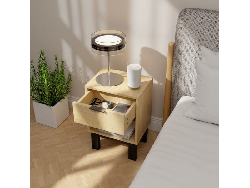  Table de chevet avec tiroir et niche ouverte 35x26x50 cm coloris chêne  - Conforama E