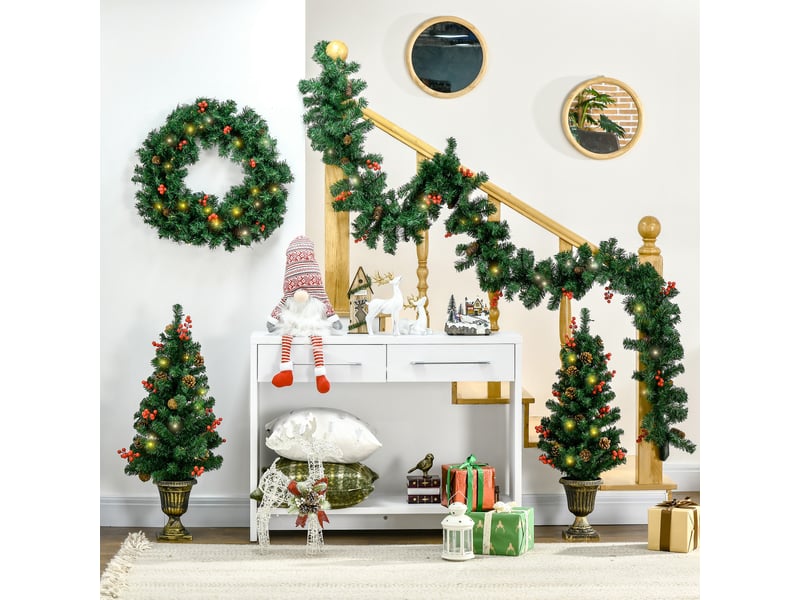  Décorations de noël, ensemble de 4 pièces comprenant 2 sapins de noël φ40x90 cm, une guirlande de noël et une couronne de noël  - Conforama D