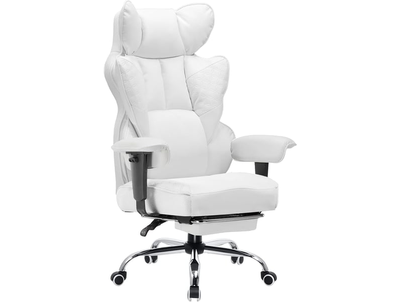  Gtplayer chaise de jeu ergonomique avec accoudoirs réglables, soutien lombaire à ressort, 180 kg, siège large - blanc CH510-WT - Conforama A