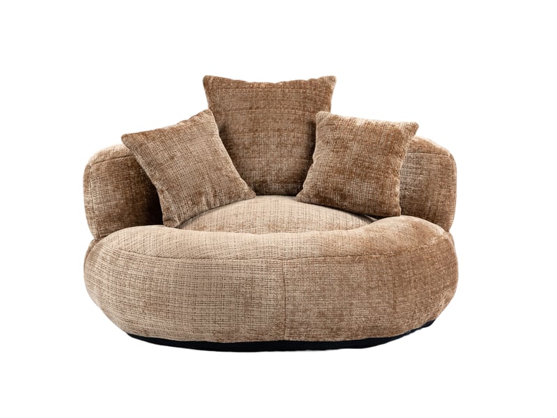  Fauteuil pouf modenvie en chenille café avec dossier haut et 3 coussins 108 x 108 x 52 cm  - Conforama A