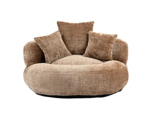 Fauteuil pouf modenvie en chenille café avec dossier haut et 3 coussins 108 x 108 x 52 cm