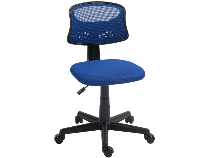  Chaise de bureau sans accoudoirs, pivotante, avec dossier en maille respirante et hauteur réglable, bleue.  - Conforama B