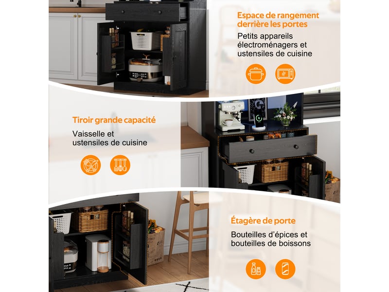 Meuble de cuisine muvano, armoire de cuisine noire de 180 cm avec led et prises, 72 × 40 cm - Conforama R