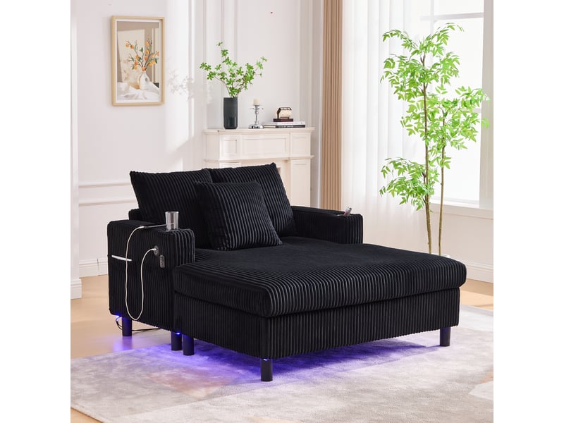  Chaise longue, fauteuil lounge, porte-gobelets, port usb, éclairage led  - Conforama W
