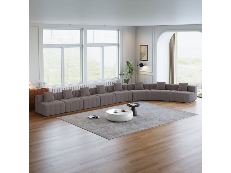 Canapé modulable chenille arrondi avec coussins gris - Conforama W
