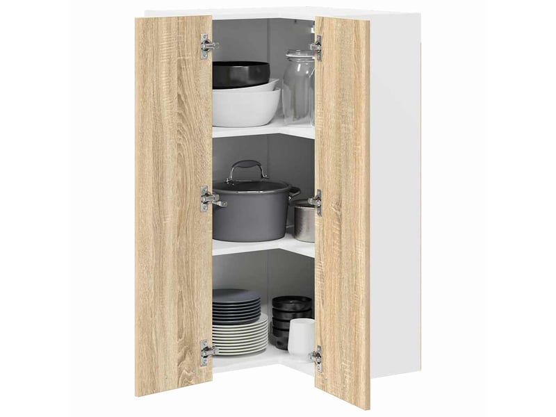 Meuble de rangement cuisine, armoire suspendue chêne sonoma et blanc 57x57x100cm - Conforama C