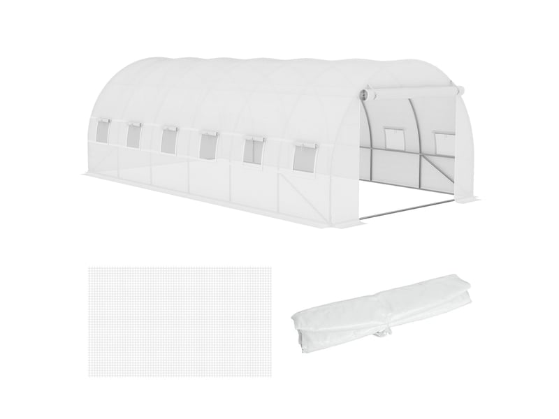  Film de remplacement pour serre de 6 x 3 x 2 m, robuste, indéchirable, 12 fenêtres, porte, film seul, vert  - Conforama B