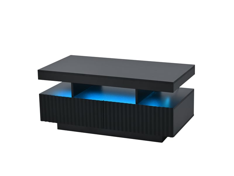  Table basse noir avec led 100x50x45 cm 2 tiroirs rayures verticales  - Conforama W