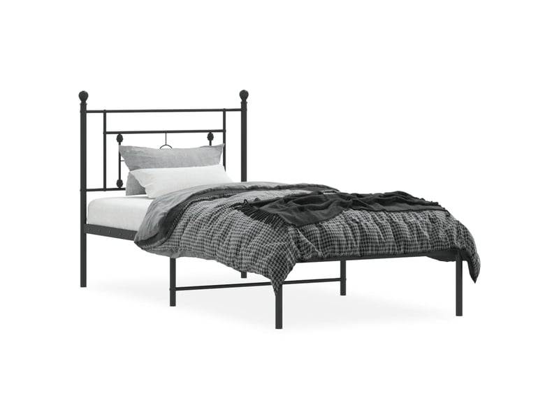 Lit adulte, lit simple, cadre de lit métal sans matelas avec tête de lit noir 90x190cm cf9578 - Conforama C
