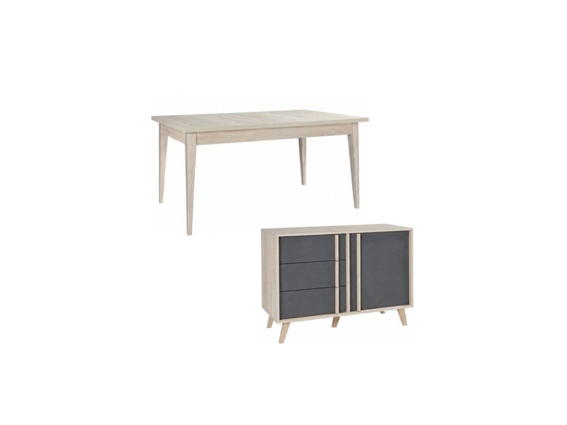  Salle à manger complète malmo avec table 6 places 160cm et buffet haut – chêne clair et gris  - Conforama A