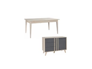 Salle à manger complète malmo avec table 6 places 160cm et buffet haut – chêne clair et gris