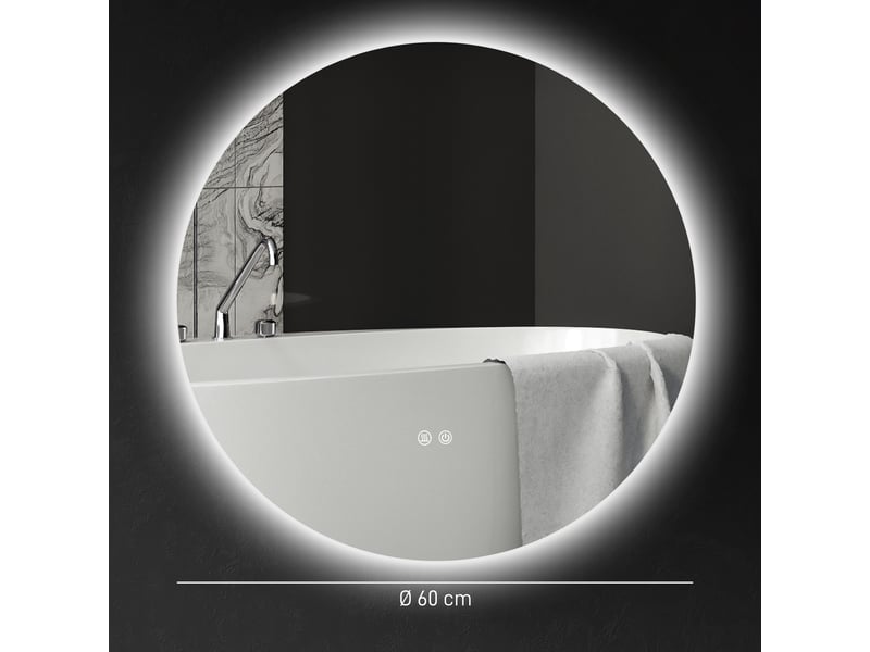 Miroir rond lumineux led de salle de bain ø 60 cm mural avec éclairage interrupteur tactile système antibuée 29 w gris - Conforama C