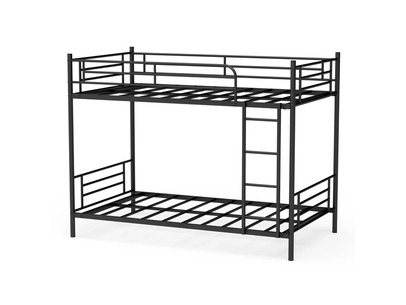 Lit superposé 90x190 cm noir, avec échelle métal, garde-corps haut et structure fer sécurisée  - Conforama D