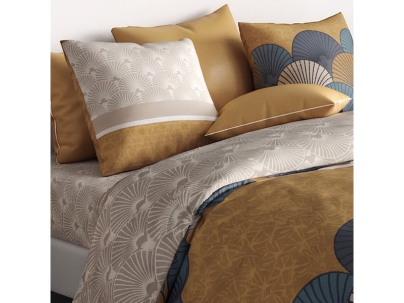  Parure housse de couette 240x220cm + 2 taies motif rétro bleu et jaune 100% coton - mandy MANDY - Conforama D