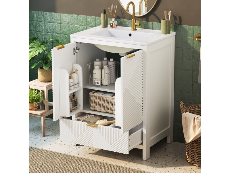 Meuble sous vasque 61 cm avec rangement et lavabo en céramique homvra - Conforama B