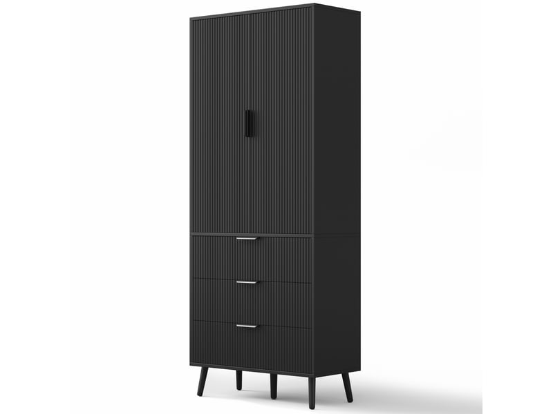 Armoire de rangement 2 portes 3 tiroirs mdf noir 75x35x180 cm - Conforama R