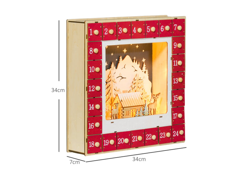  Calendrier de l'avent à remplir 34 x 7 x 34 cm rouge mdf, 24 tiroirs, éclairage led préassemblé  - Conforama C