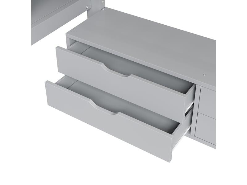  Lit mezzanine 140 x 200 cm avec 6 tiroirs et escalier de rangement, en pin et mdf gris pour chambre enfant  - Conforama R