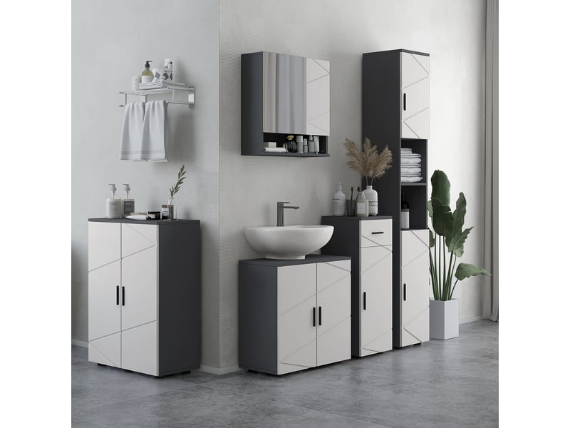  Meuble sous lavabo sur pied à 2 portes, gris, 60 x 30 x 60 cm  - Conforama C