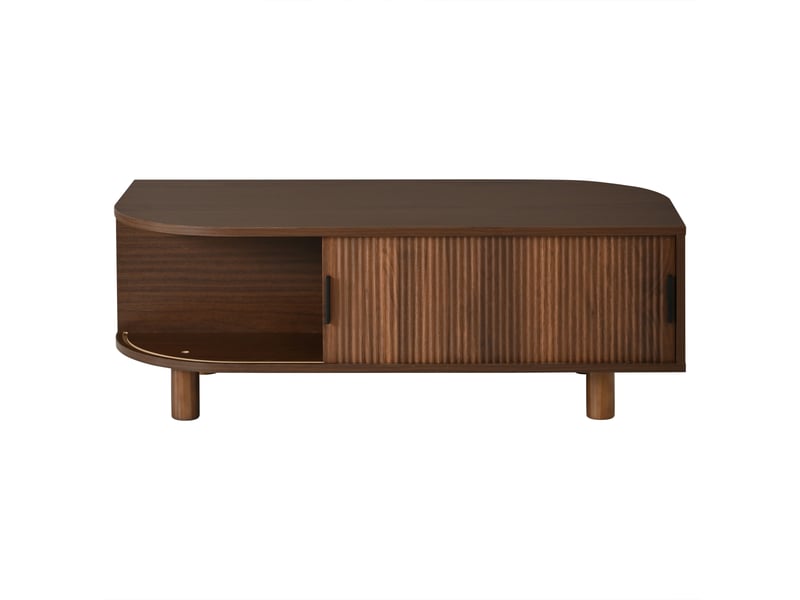 Table basse rectangulaire couleur noyer, 100 x 50 x 35 cm, 2 portes coulissantes - Conforama A