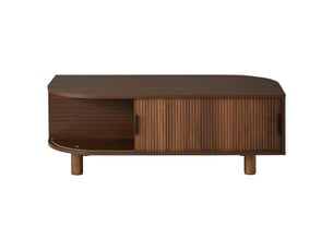 Table basse rectangulaire couleur noyer, 100 x 50 x 35 cm, 2 portes coulissantes