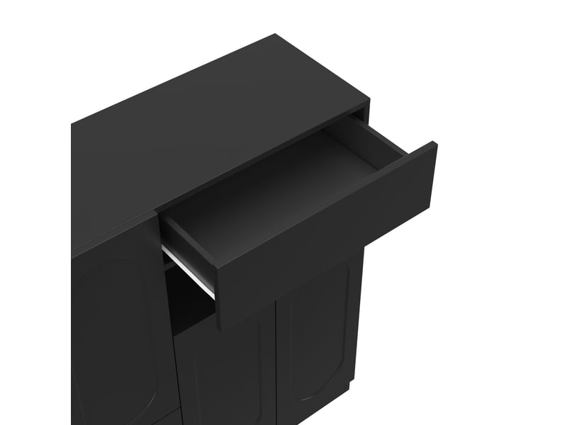  Meuble à chaussures avec 2 portes, étagères réglables et banc rembourré pour entrée en panneau noir 130×35×110 cm  - Conforama E