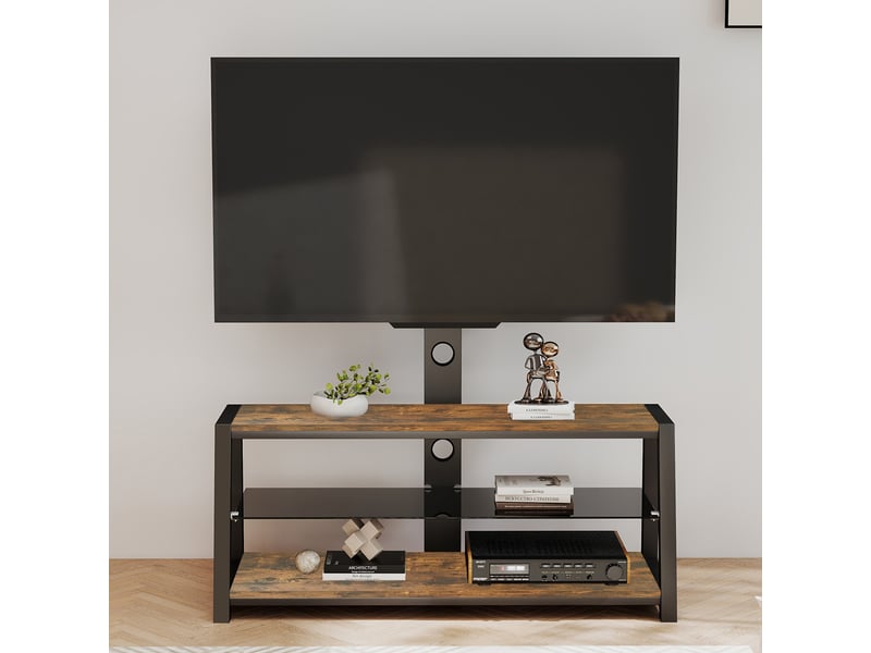  Meuble tv avec 3 étagères, support pivotant réglable en hauteur et passe câbles pour salon, en mdf marron  - Conforama A