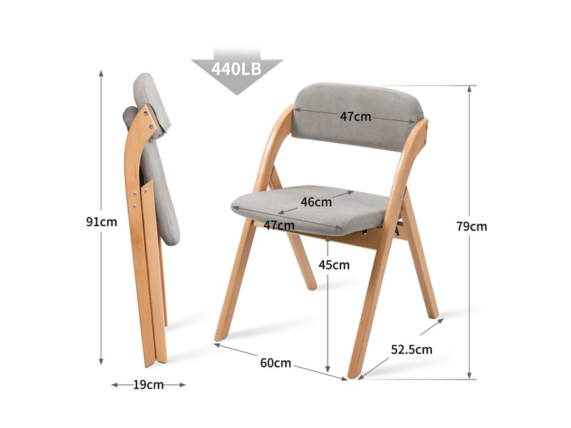  Lot de 2 chaises pliantes en bois de hêtre, grises  - Conforama C