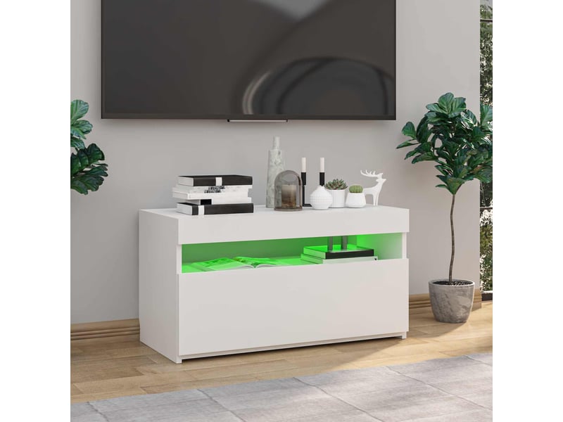  Meuble tv - banc tv - meuble de rangement avec lumières led blanc brillant 75x35x40 cm  - Conforama C