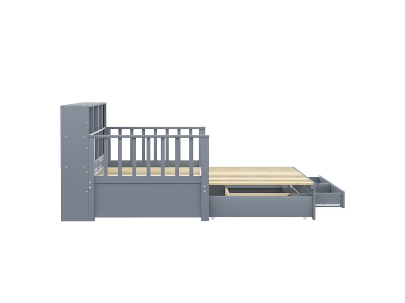 Canapé-lit extensible 90x190 cm en bois massif gris – 2 tiroirs, station de charge, sommier à lattes - Conforama C