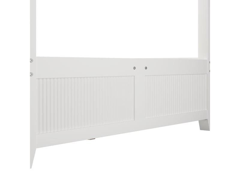 Himmelbett 140x200 cm en bois et mdf avec cadre de toit décoratif et lamelles verticales blanc chicfurn - Conforama E