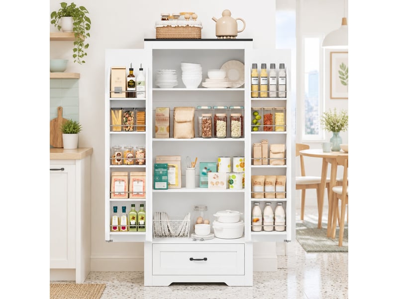  Armoire de rangement cuisine 2 portes et tiroir 80 x 35 x 183 cm evryae  - Conforama C