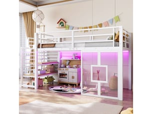 Lit mezzanine 90x200 cm <strong>OKMYHOME</strong> <strong></strong> coloris blanc
