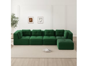 Canapé d'angle modulaire 4 places en velours côtelé vert