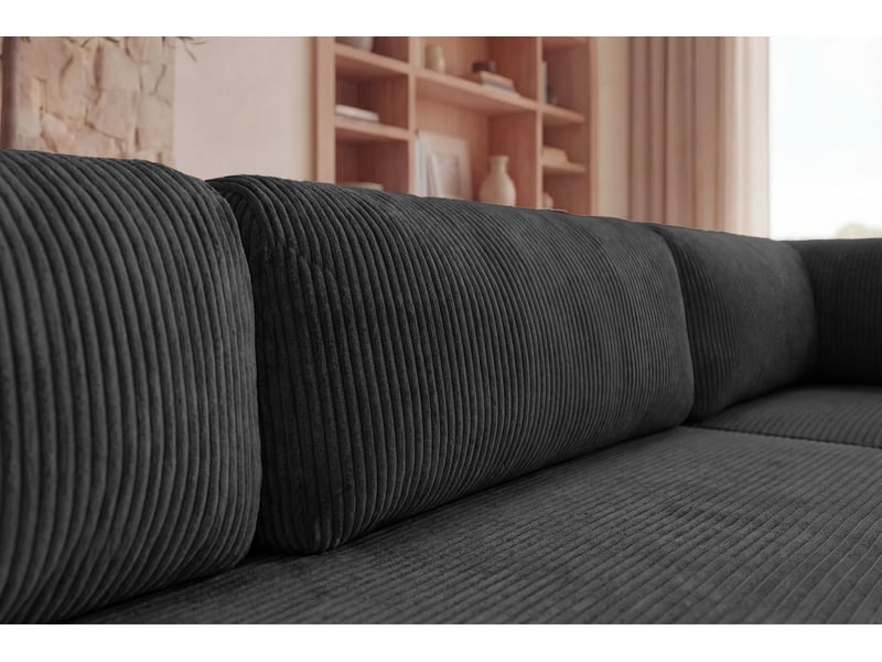 Cosima - canapé d'angle convertible petit velours côtelé 4 places noir gauche - Conforama E