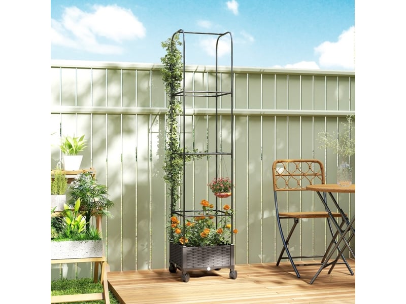 Jardinière mobile avec treillis 40x40x185 cm – noire – réservoir d’eau, drainage et roulettes freinées - Conforama B