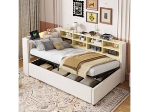Lit banquette 90x200 cm coloris beige