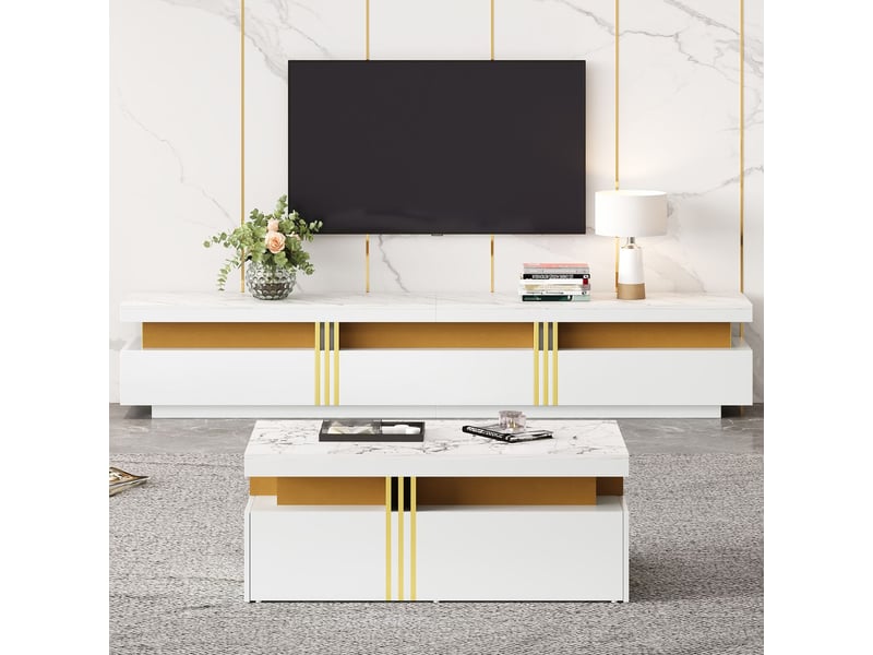 Table basse avec rangement ensemble et meuble tv rangement multifonctionnel finition blanche - Conforama B
