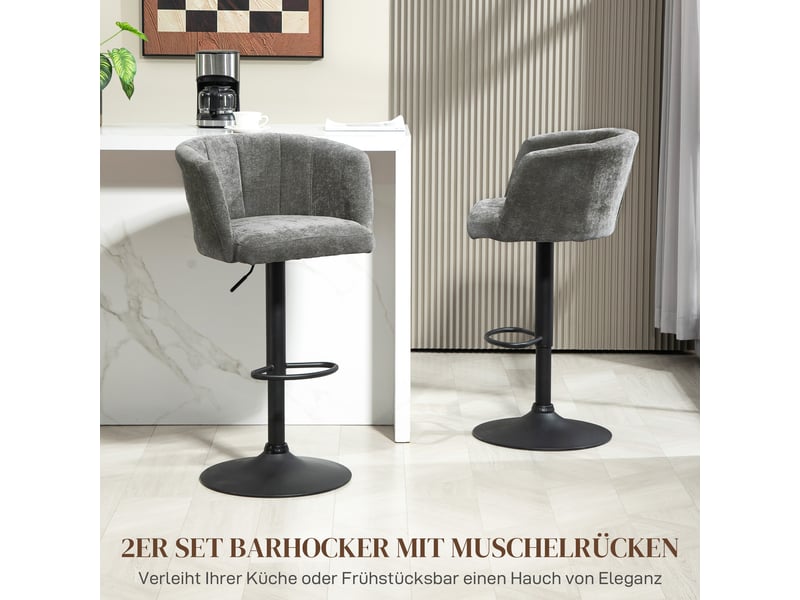  Tabourets de bar lot de 2 pivotants réglables - lpospi - dossier coque, repose-pieds, polyester - gris foncé  - Conforama C