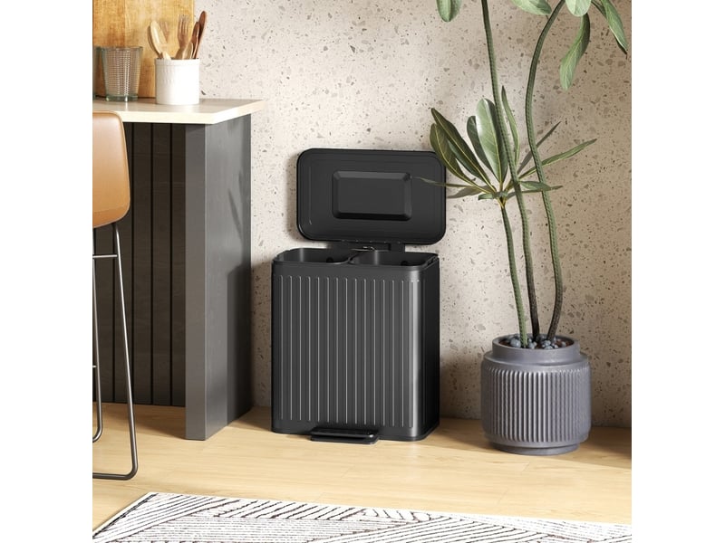  Poubelle de cuisine 2 x 20 l noire en métal et plastique, pédale et bacs amovibles pour le tri des déchets  - Conforama D