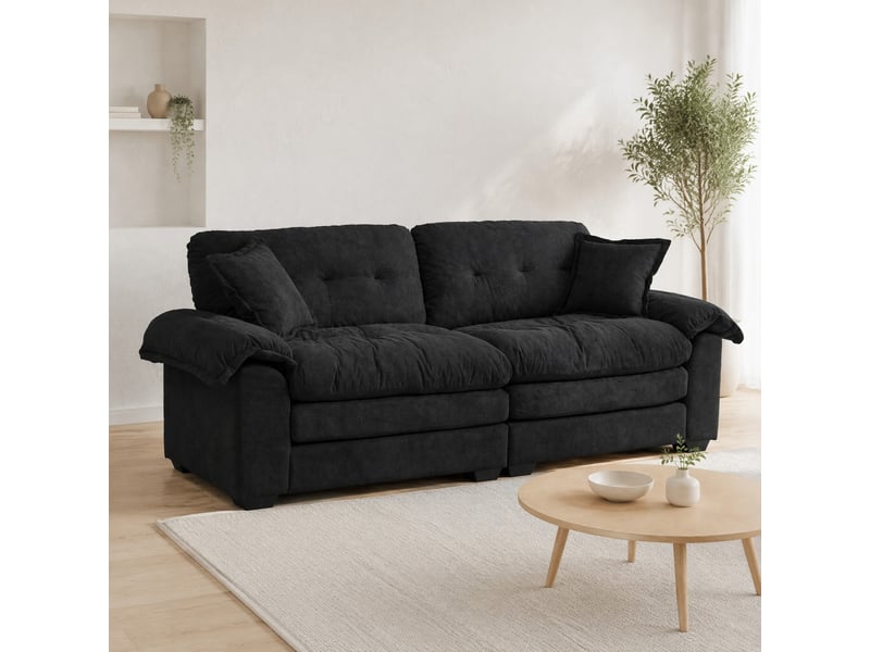 Canapé droit 2 places en chenille noir 214 x 89 x 93 cm - Conforama B