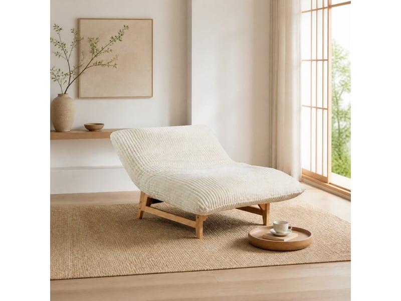  Fauteuil poire adulte 110x74x60 cm, grand format, avec dossier, chaise relax ergonomique, velours côtelé, couleur blanc  - Conforama E