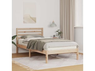 Lit adulte, lit simple, cadre de lit avec tête de lit marron 90x200cm pin massif cf3044