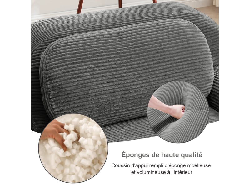 Canapé en u - 3 places - modulaire - velours côtelé - gris - antidérapant - canapé compresse - sans montage - Conforama W