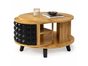 Table basse rotative 85,2x80x45,2 cm double plateau panneau de particules naturel et noir