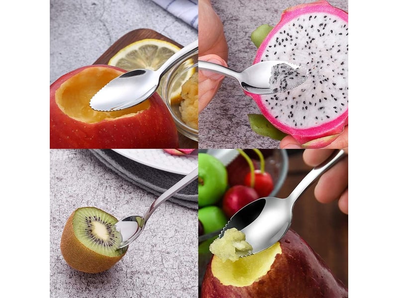 Cuillères à pamplemousse en acier inoxydable (lot de 2) – pour pamplemousse, kiwi, papaye et crème glacée, design élégant (argent) - Conforama E