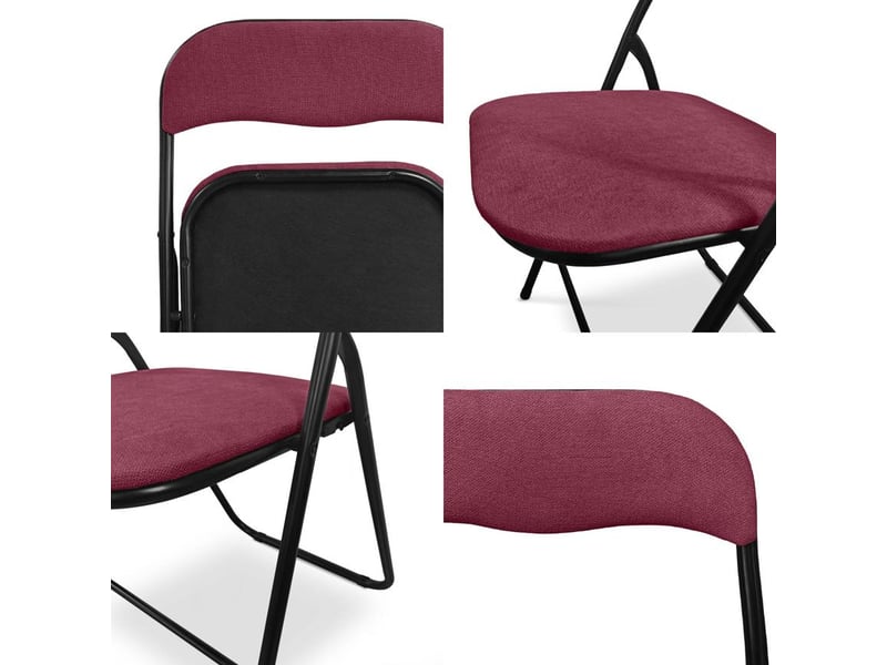 Lot de 6 chaises pliantes rembourrées en tissu bordeaux et pieds métal noir - greta GRETA - Conforama C