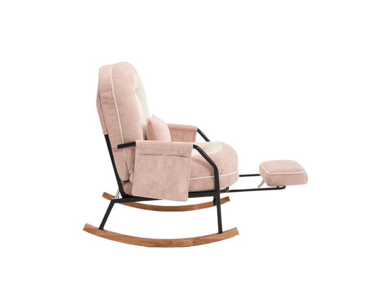  Fauteuil à bascule xxl rose en fausse fourrure, dossier réglable, repose-pieds  - Conforama E